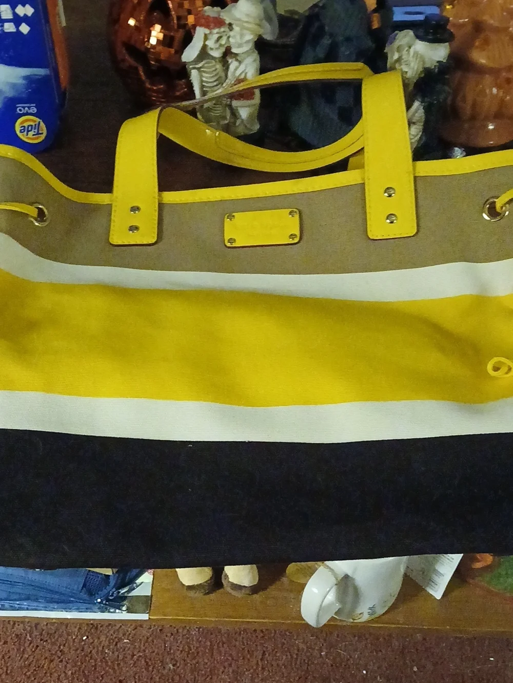 Kate Spade York Eddie Canvas Exterior Patent Trim Striped Tote